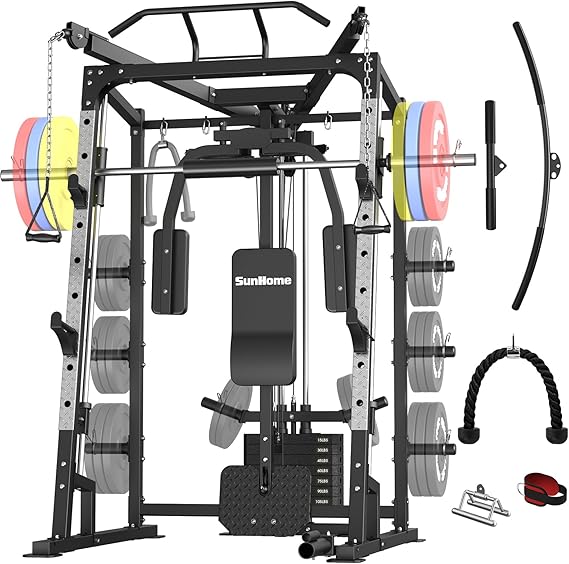 Machine with 120LBS Weight Stack, 2000LBS Power Cage Squat Rack with Smith Bar