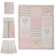 Love Pink/Gold Girl Heart 4 Piece Crib Bedding Set