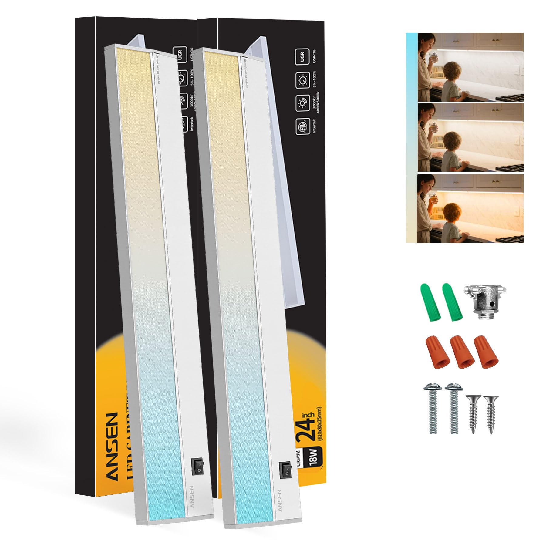 2Packs of Under Cabinet Lighting Hardwired, 24in 18W 1237LM Dimmable Led Light