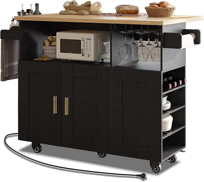 Rolling Mobile Kitchen Island Cart with Desktop Drop Leaf Countertop