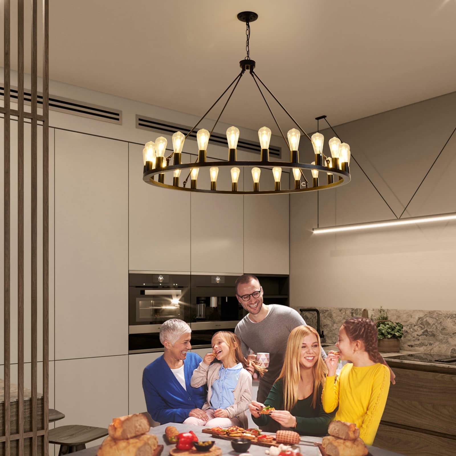 Wagon Wheel Chandelier 24-Light 48-Inch