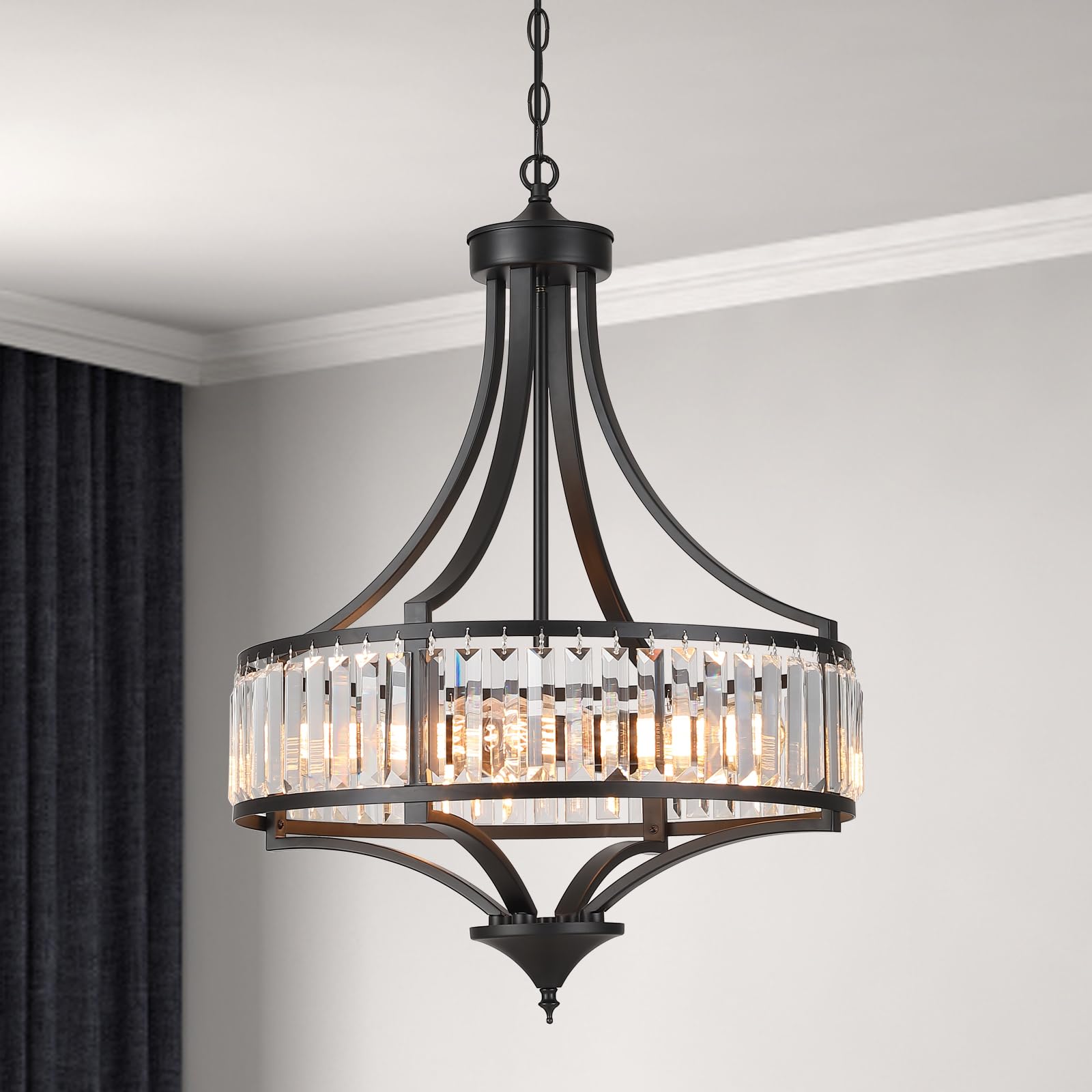 Modern Chrome Cystal Chandelier, 20 Inch Large Ceiling Pendant Light Fixture