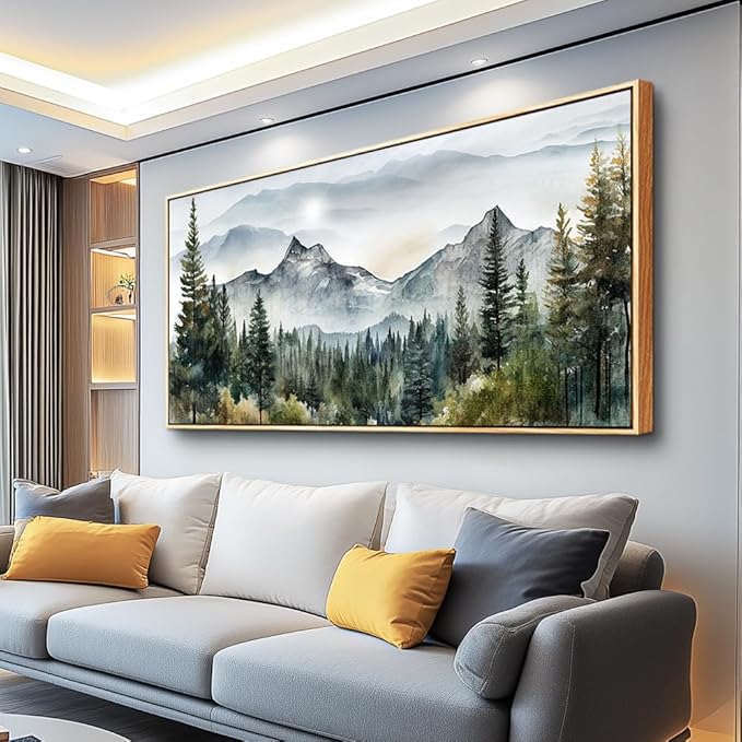 Wood Framed Canvas Wall Art - Large Abstract Ink Canvas Prints for Living Room