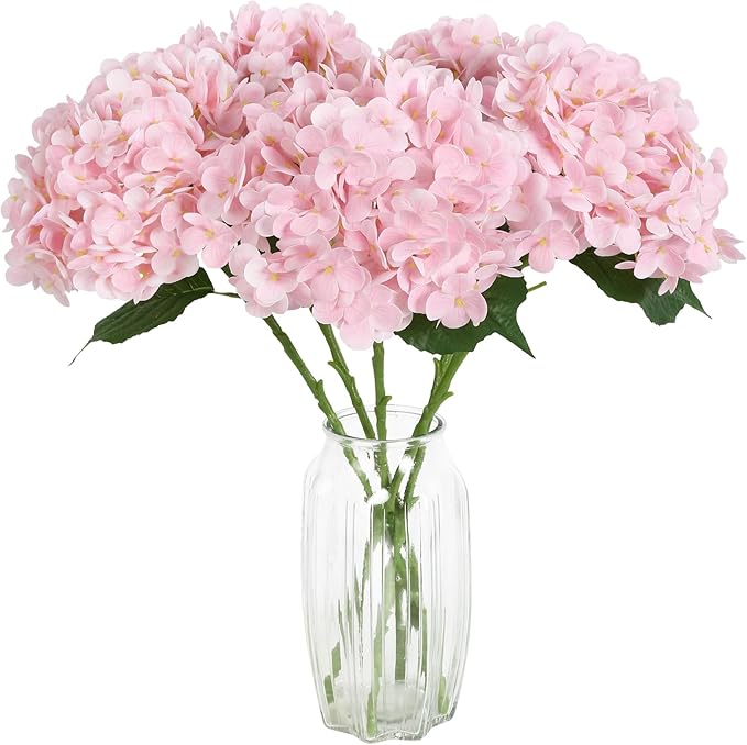 4PCS Real Touch Pink Hydrangea Artificial Flowers 21'' Large Latex Fake Hydrangea