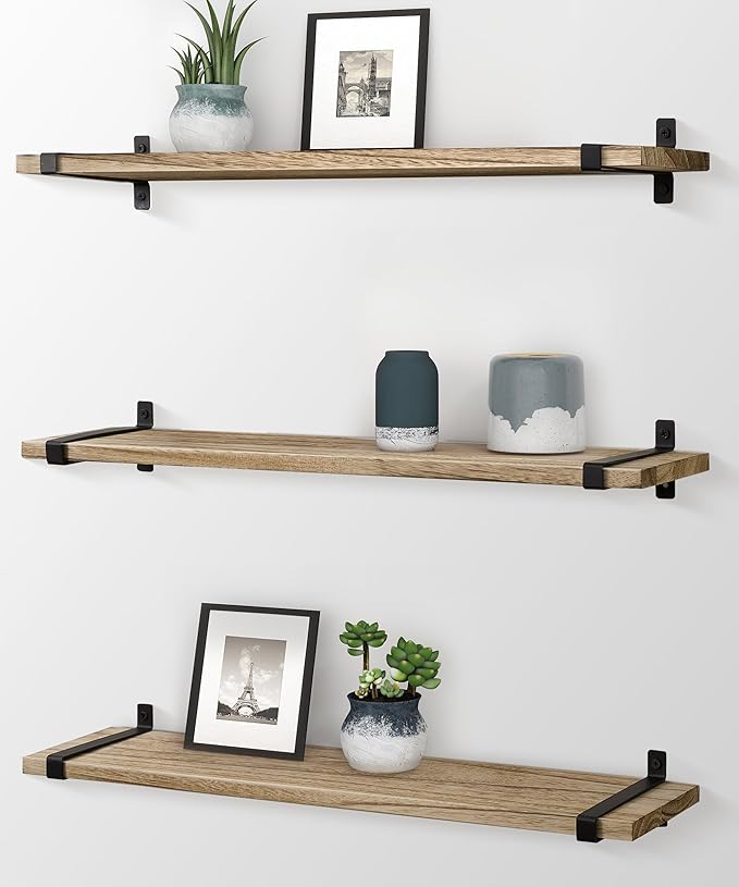 Wood Floating Shelves for Wall 24 Inch Rustic Natural Pine Shelf Industrial Shelving
