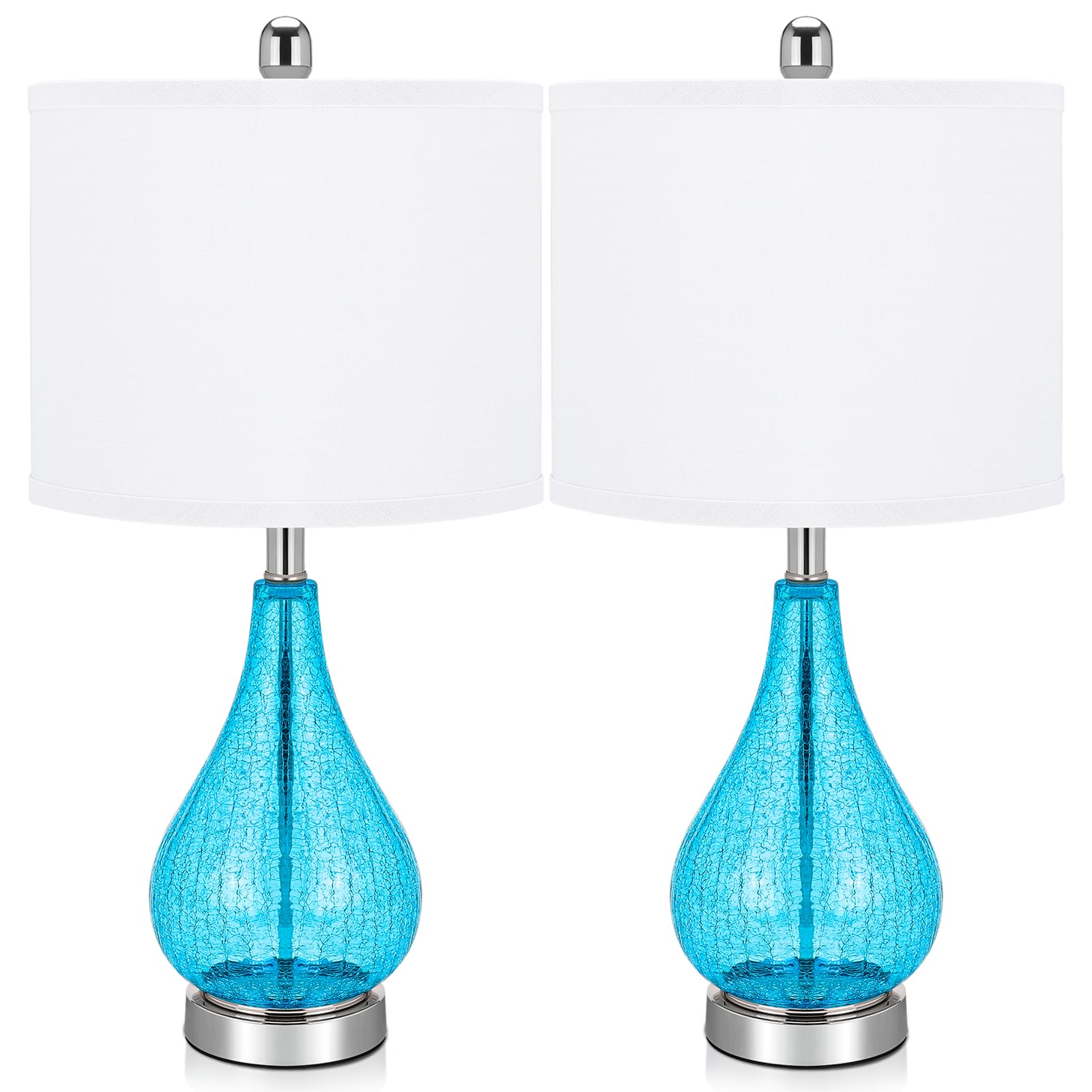 Lamps Set of 2, Modern 23.5” Blue Cracked Glass Bedside Lamps,