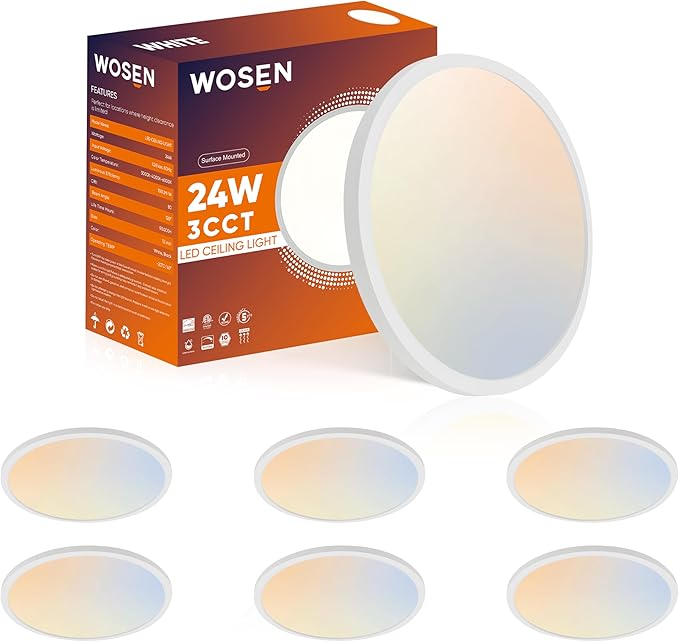 6 Pack 12 Inch LED Flush Mount Ceiling Light with Night Light 2000K