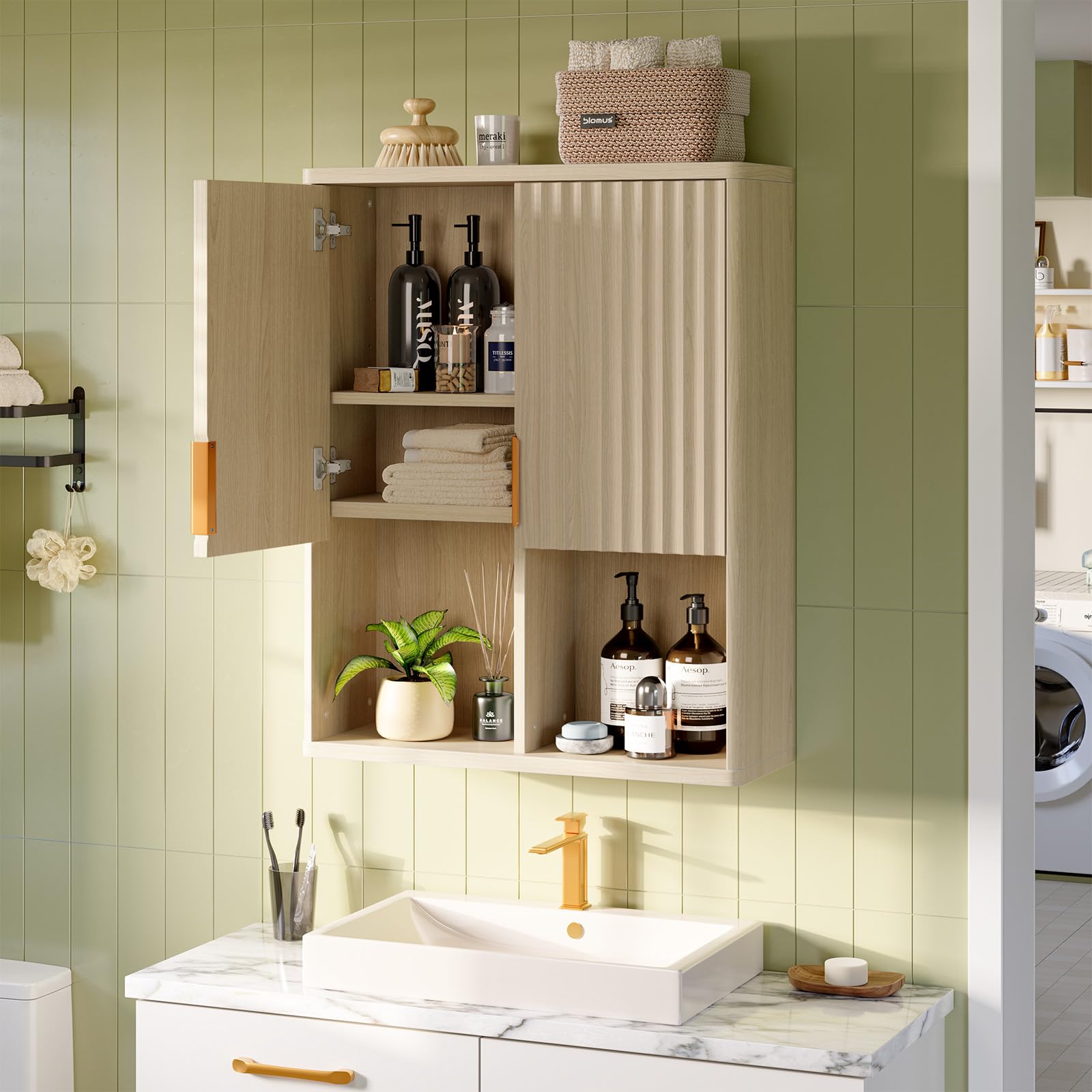 Fluted Bathroom Wall Cabinet Over The Toilet Storage