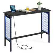 Bar Table with Power Outlets, 47.2 Inches LED Lights Pub Table