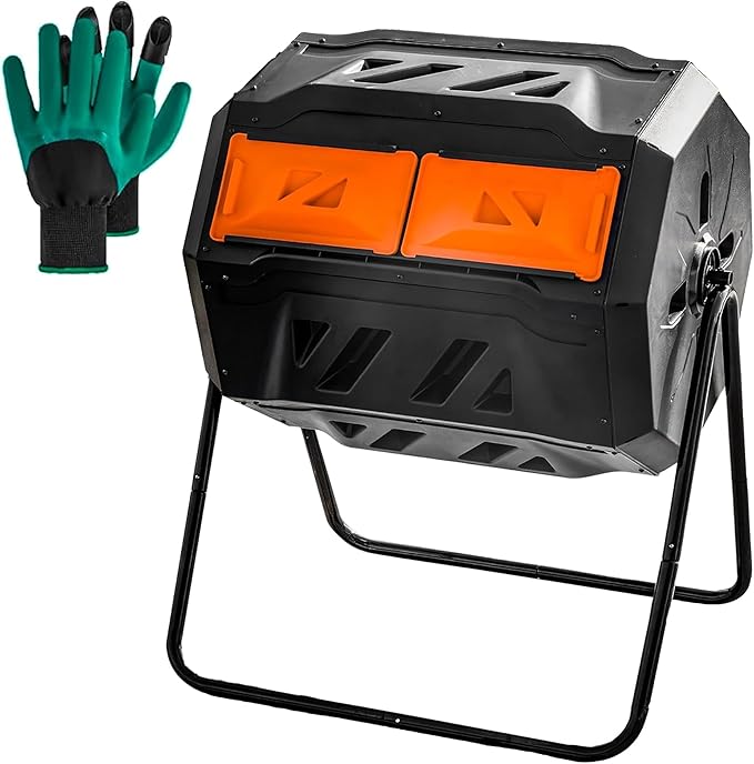 Compost Bin Outdoor, 43 Gallon Dual Chamber Tumbling Composting Bin