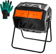 Compost Bin Outdoor, 43 Gallon Dual Chamber Tumbling Composting Bin with Sliding Doors
