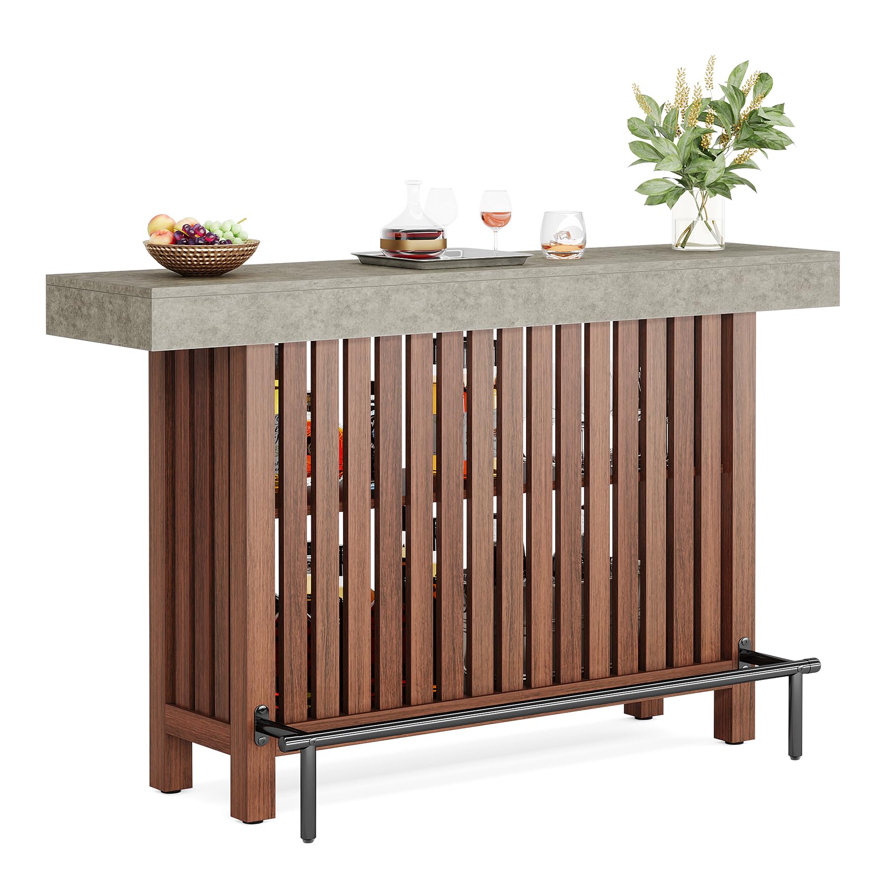 63-Inch Large Home Bar Unit, 2-Tier Mini Bar Table Height Pub Table with Footrest