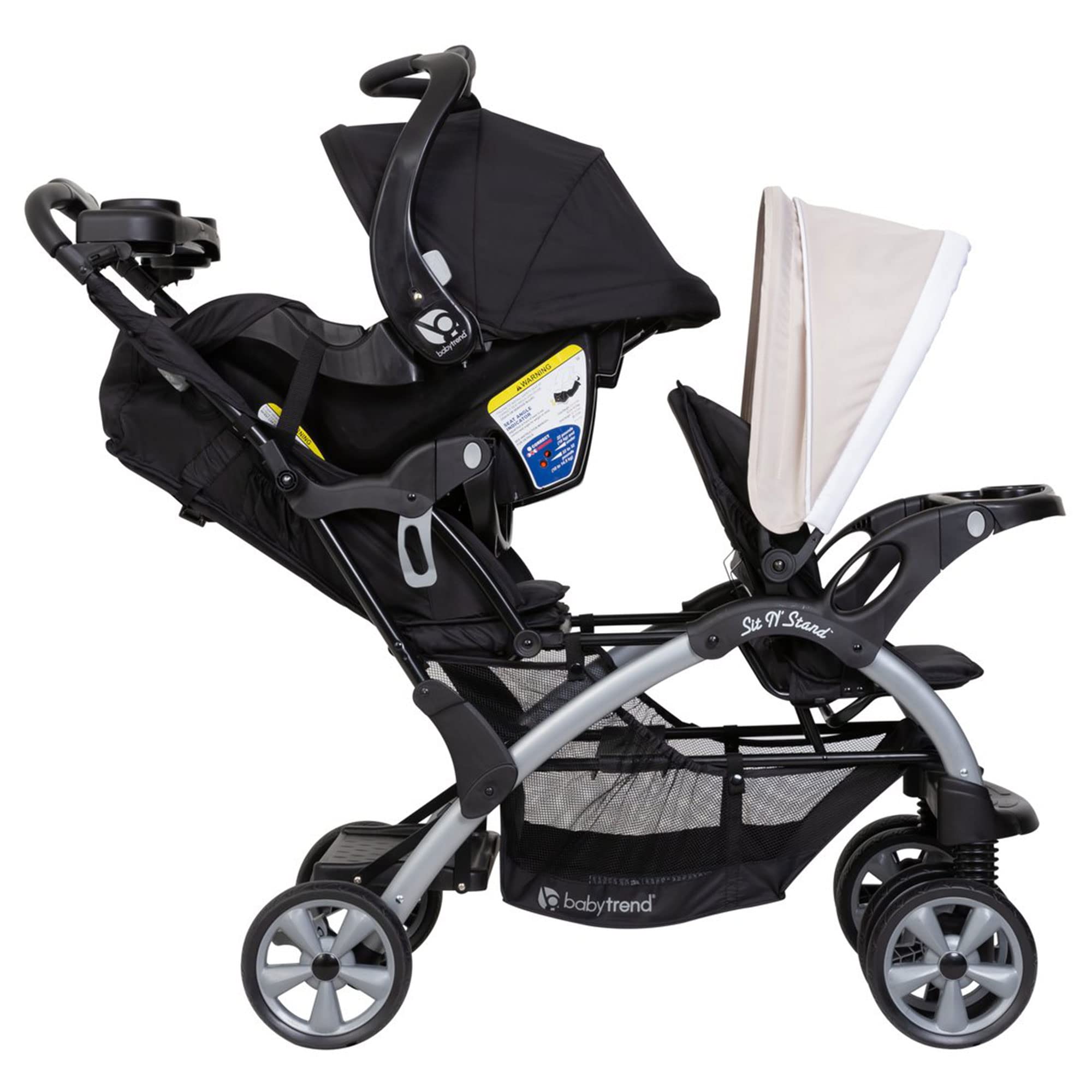 Infant and Toddler Stroller w/ Harness and Basket, Sit N' Stand, Khaki