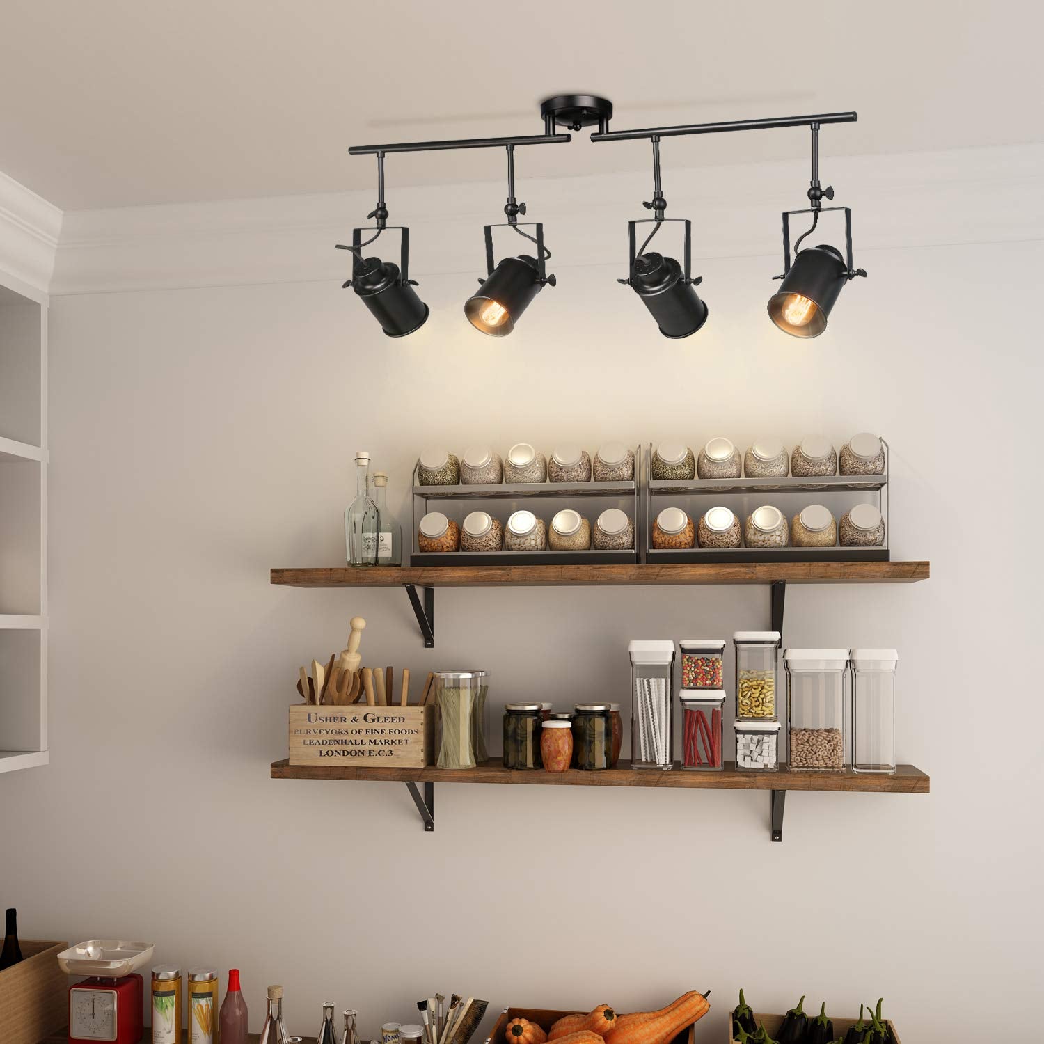 Track Kit Semi Flush Mount Close to Ceiling Light Fixture, 4 Sources, Black