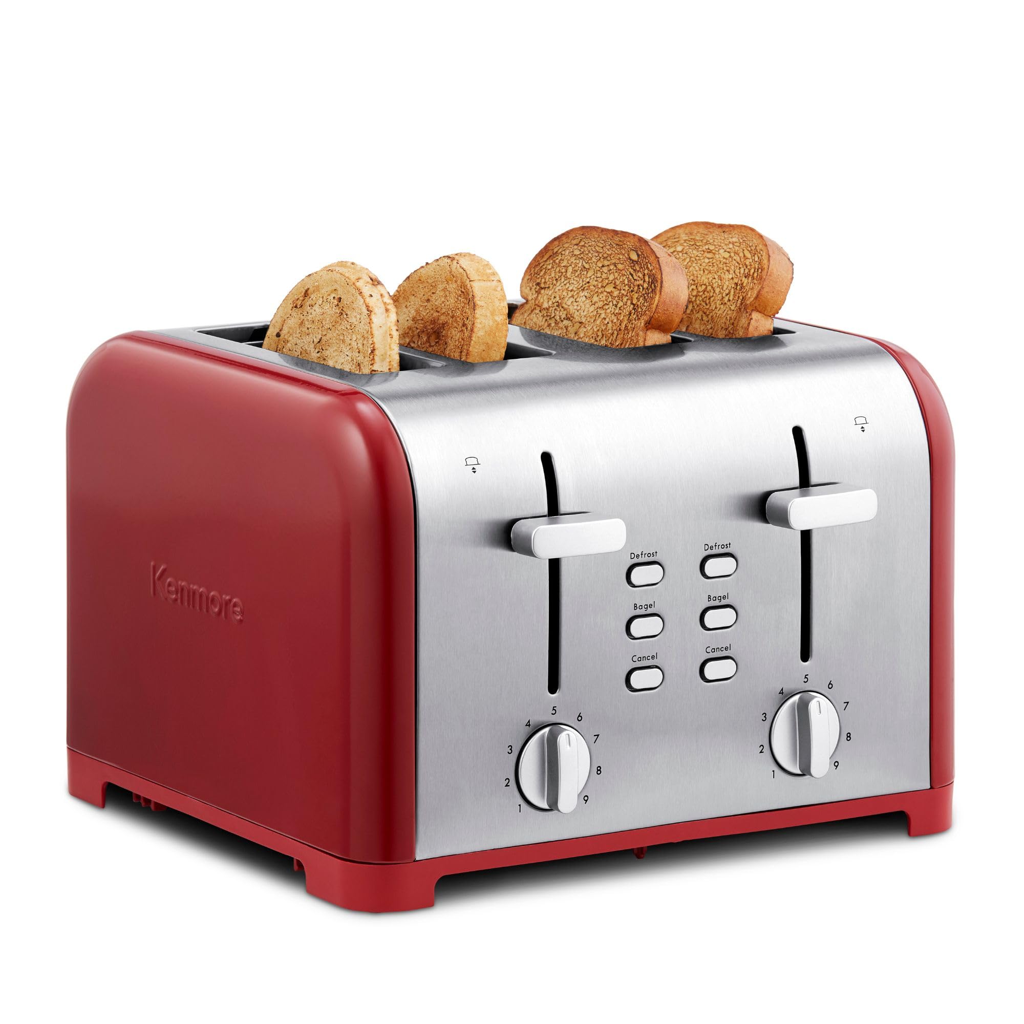 Kenmore 4 Slice Toaster Red Stainless Steel Extra Wide Slots Adjustable Browning Bagel