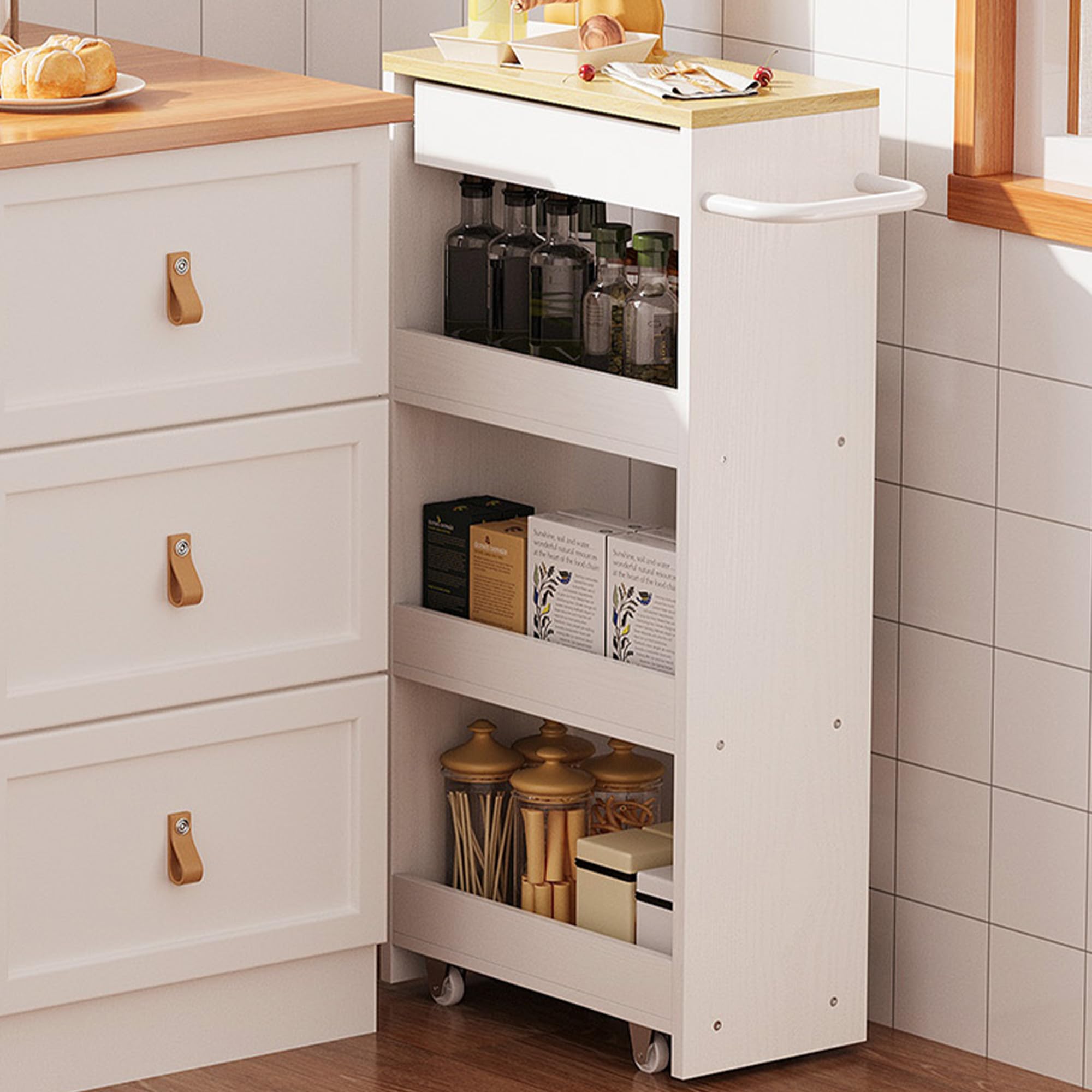 Slim Storage Rolling Cart with Drawer and Wheels and Handle