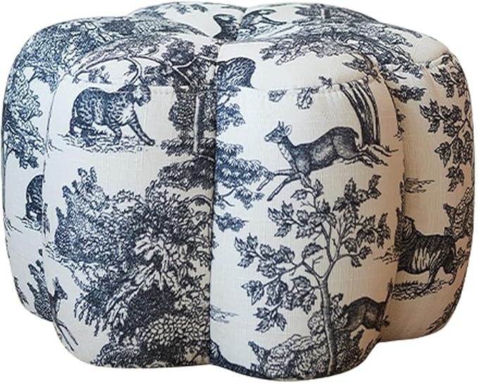 Flower Prints Ottoman,Upholstered Cushion Button Tufted Footstool