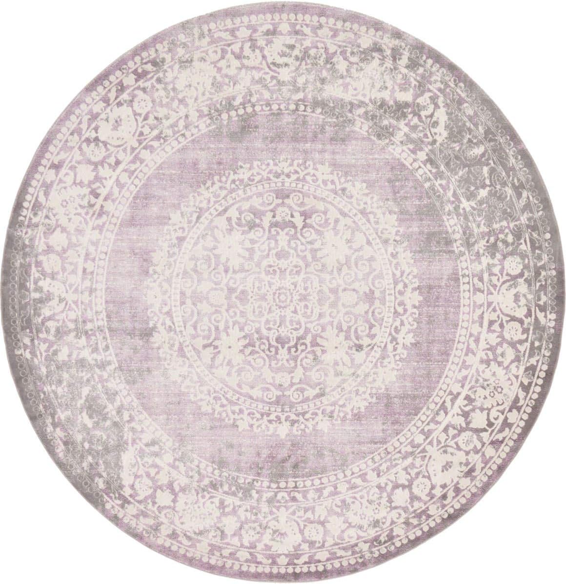 New Classical Collection Area Rug - Olwen (8'Round, Purple/ Gray)