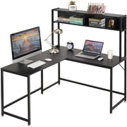 L Shaped Desk with Hutch, 56 Inch Corner Computer Desk