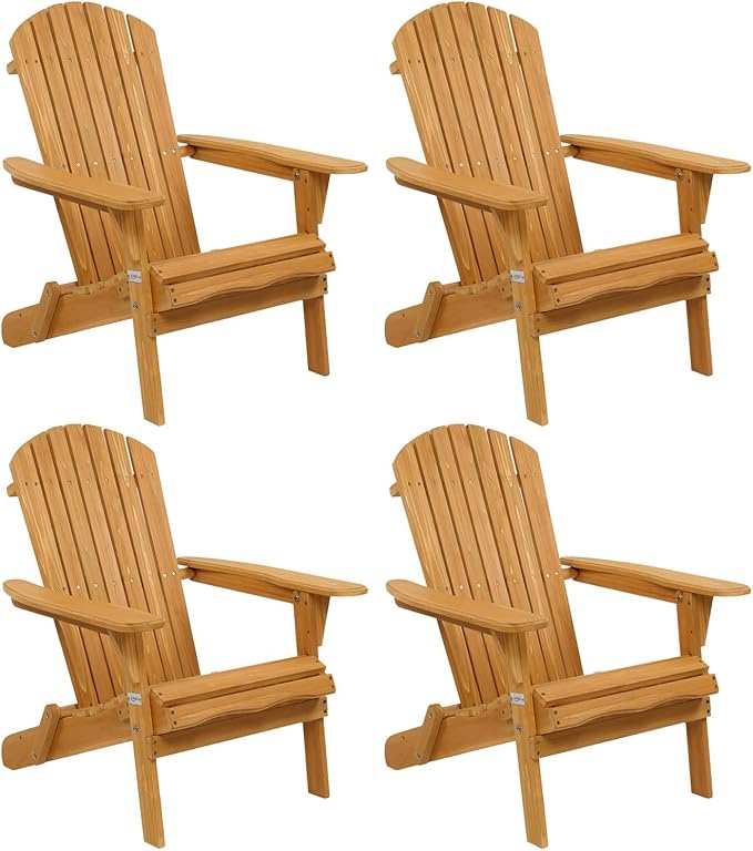 Folding Adirondack Chairs Wood Lawn Chair Wooden Lounger 350 LBs Support