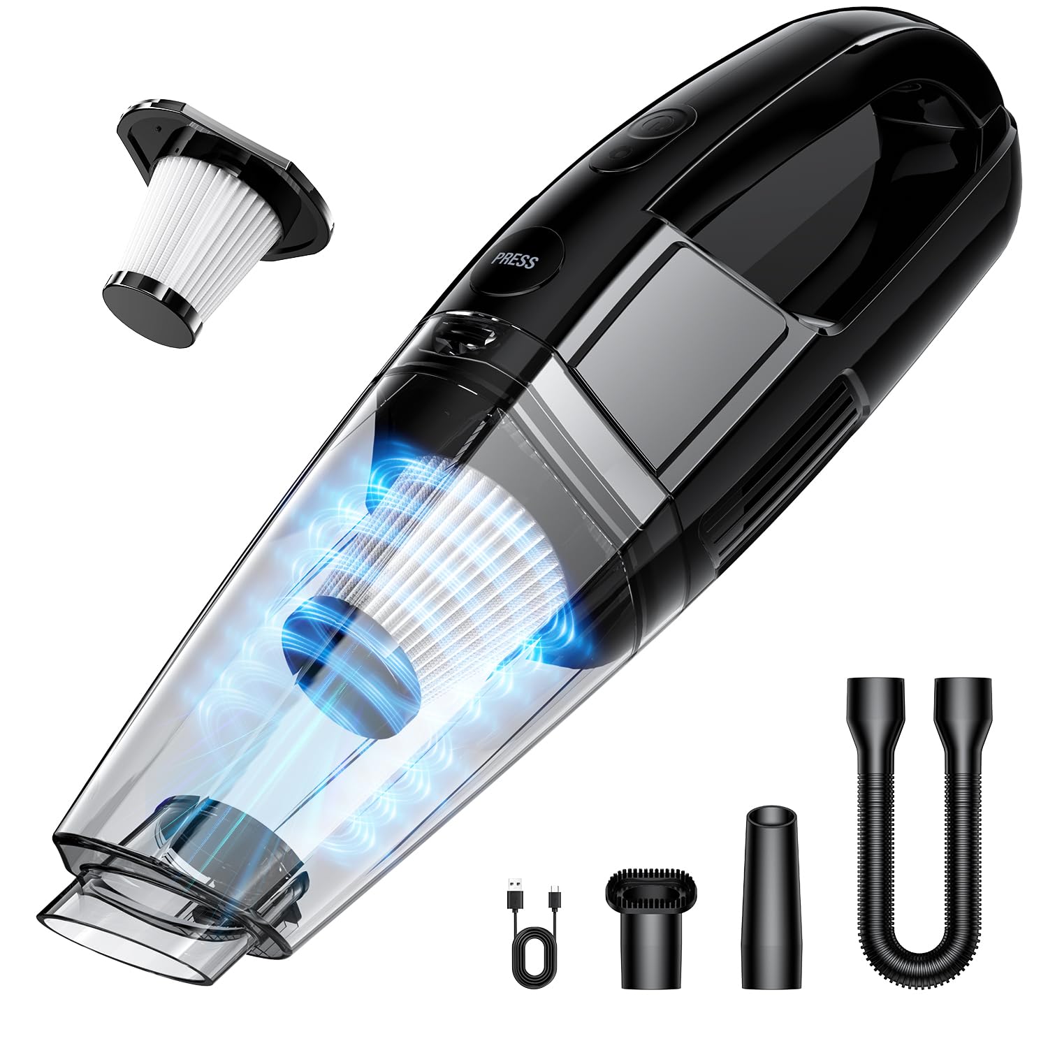 Handheld Vacuum Cordless, 9000Pa Suction, Car Vacuum Portable with 450mL