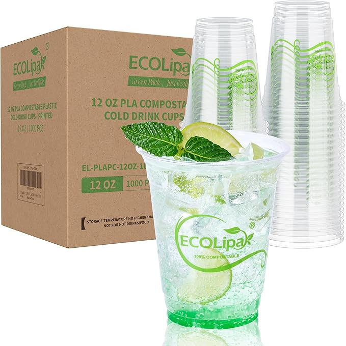 1000 Count 12 OZ Clear Compostable Plastic Cups