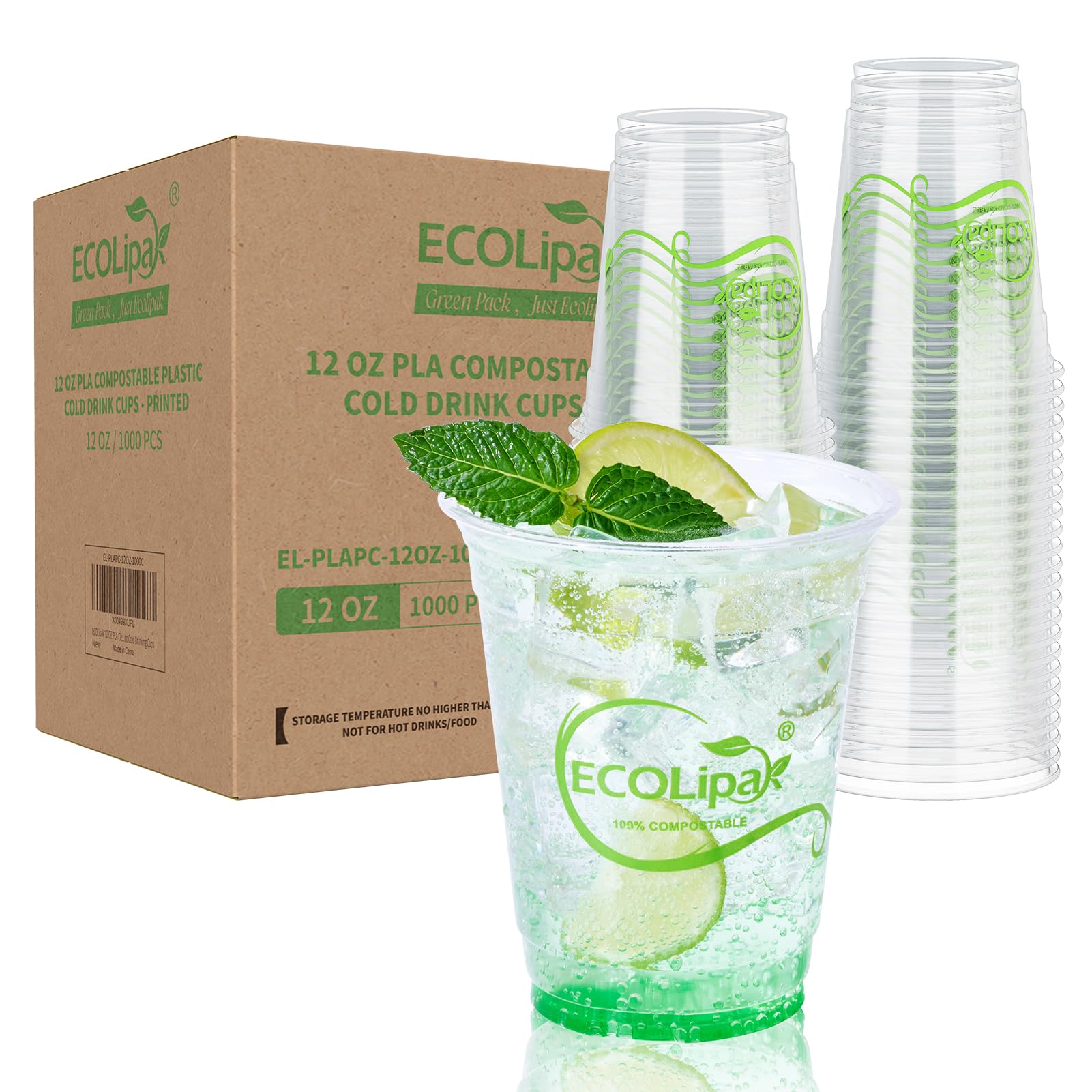 1000 Count 12 OZ Clear Compostable Plastic Cups