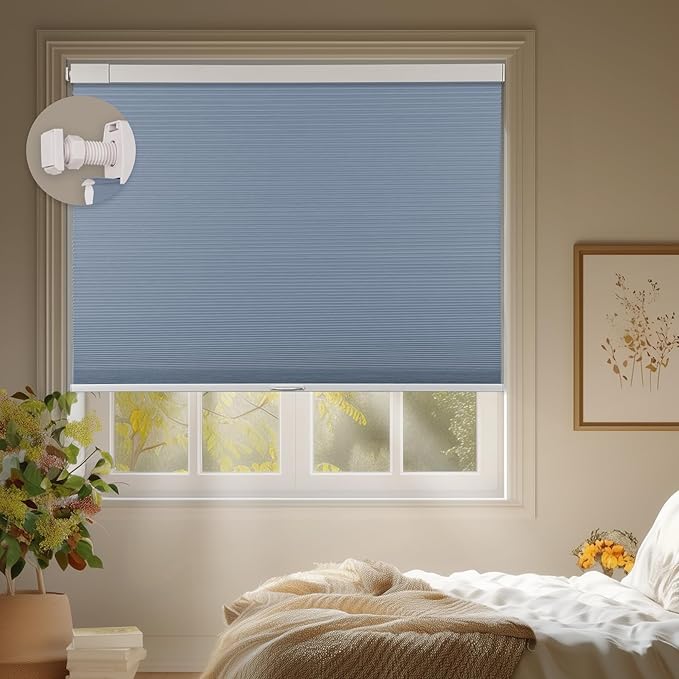 No Drill No Tools Cordless Cellular Shades, Blackout Thermal Insulation Honeycomb Blinds