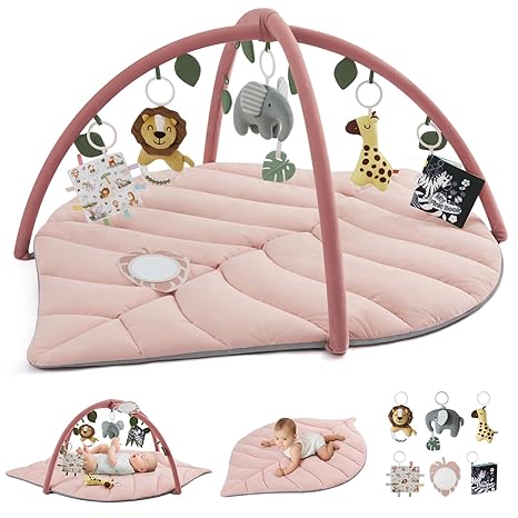 Shell Baby Play Gym Mat, Softer & Enlarged Tummy Time Mat w 6 Detachable Toys