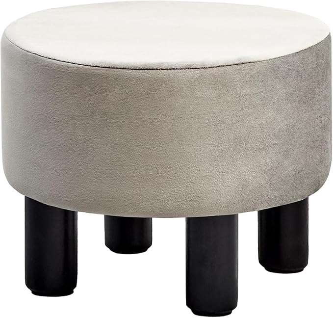 Linen Ottoman Round Footrest Stool,Ottomans and Poufs