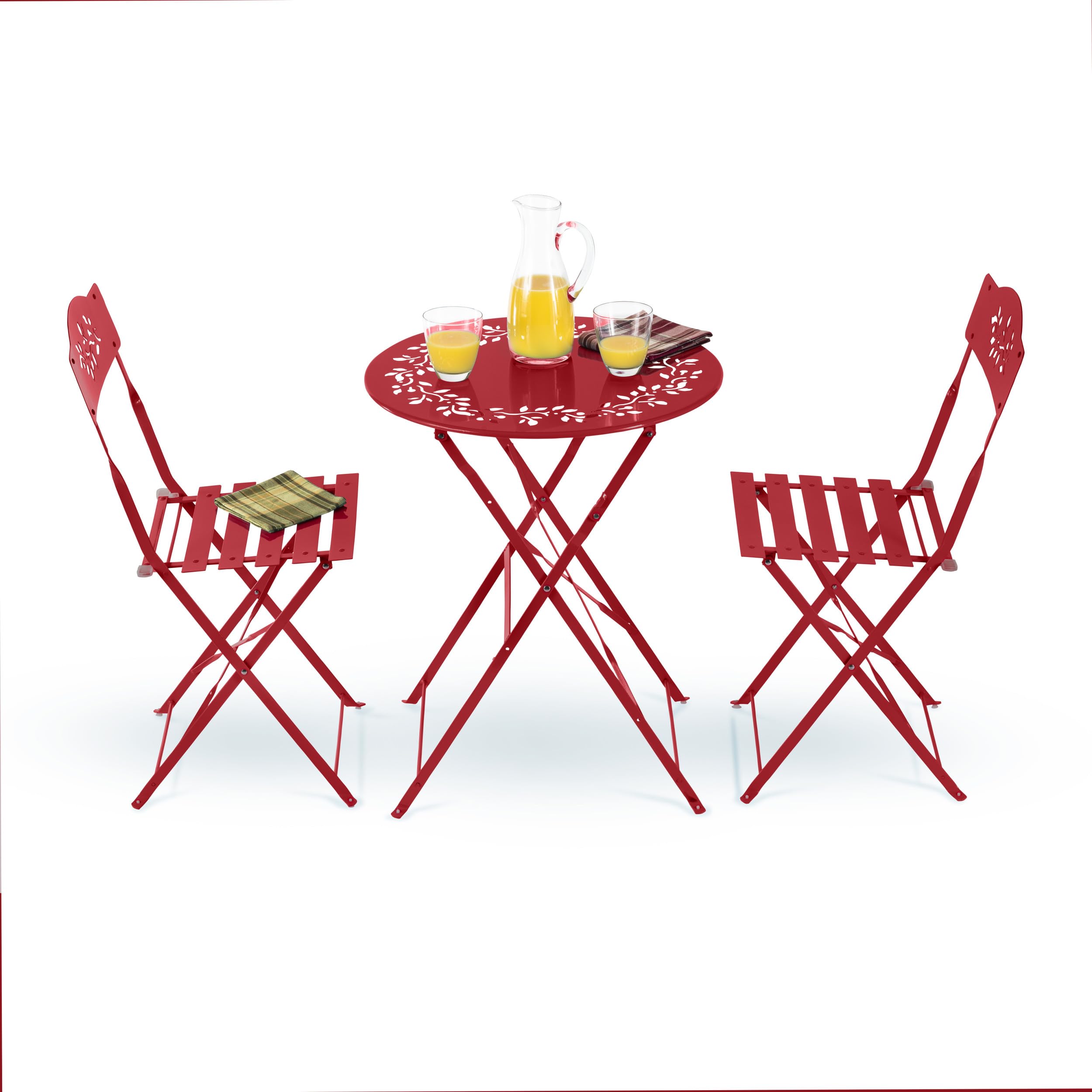 Indoor/Outdoor 3-Piece Bistro Set Folding Table and Chairs Patio Seating, Red