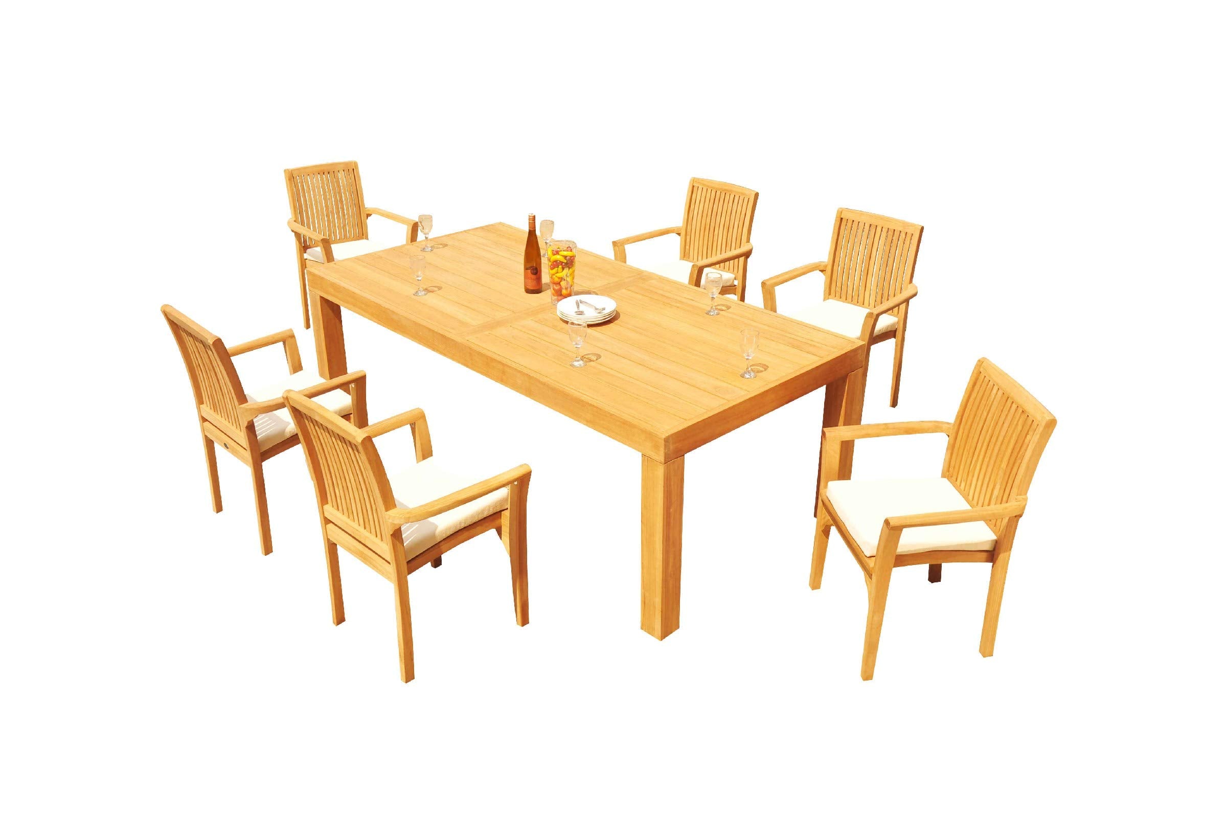 6 Seats 7 Pcs Grade-A Teak Wood Dining Set: 86" Canberra Rectangle