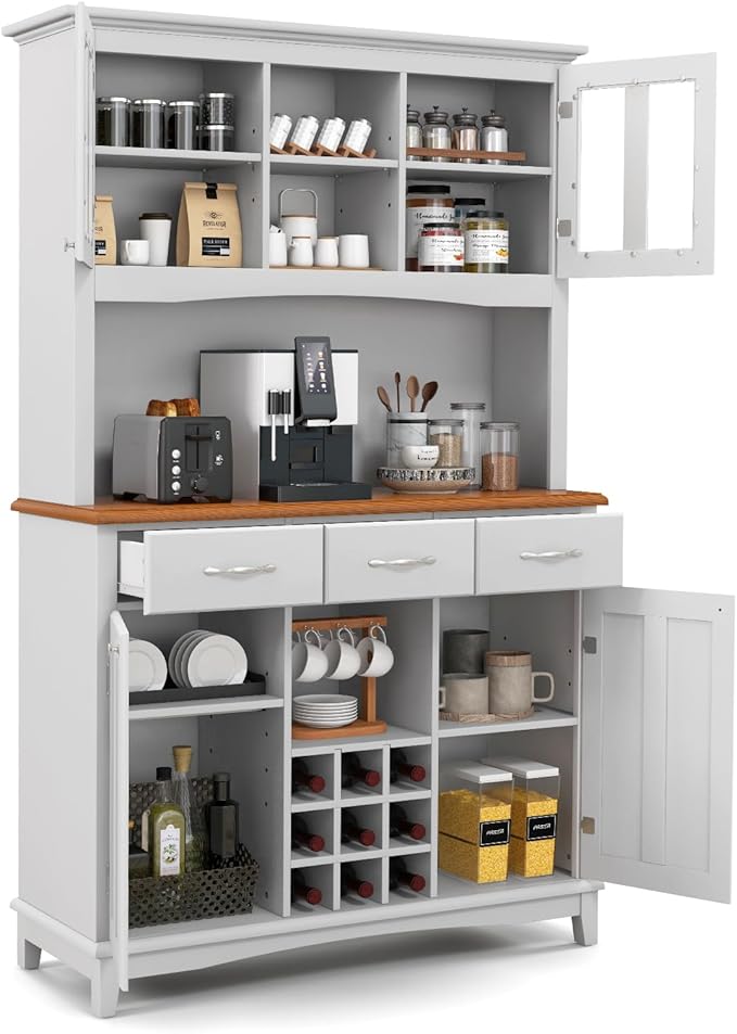 72.5” Hutch Cabinet with Storage, Kitchen Pantry Storage Cabinet