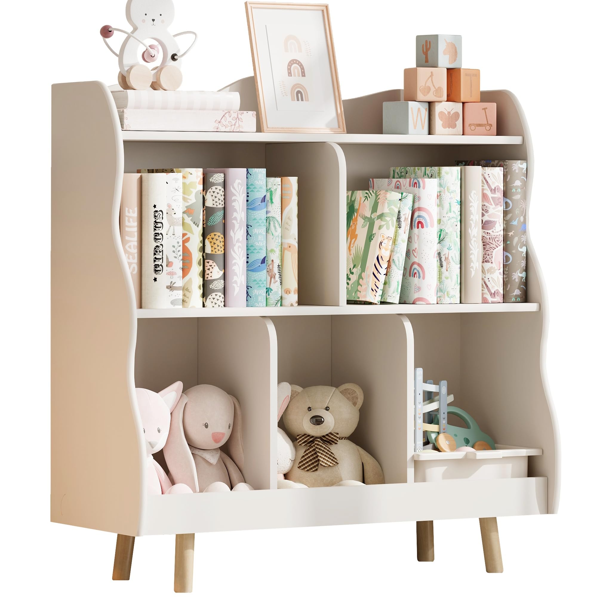Bookshelf and Toy Storage Orangizer, 3-Tier Wooden Children's Bookcase