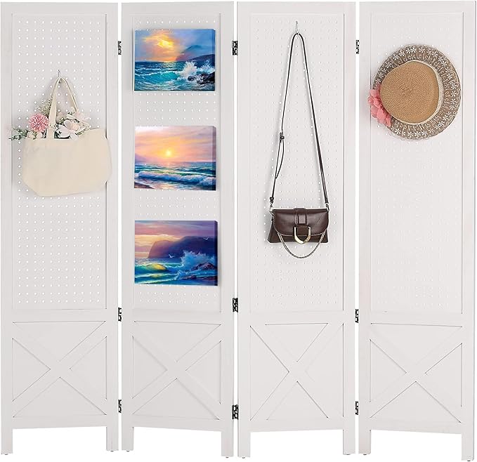 4 Panel Pegboard Display, 5 Ft Wood Folding Privacy Screens Room Divider
