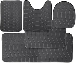 5-Piece Bathroom Rug Set - Memory Foam Bath Mat, Non-Slip, Water Absorbent