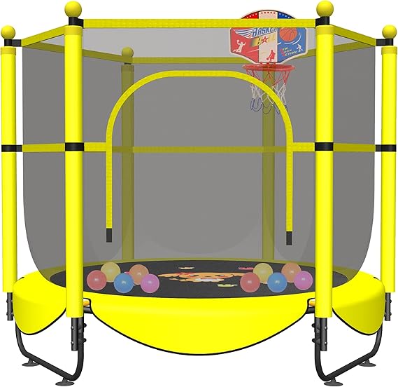 60" Trampoline for Kids, 5 FT Toddler Baby Trampoline with Safety Enclosure Net