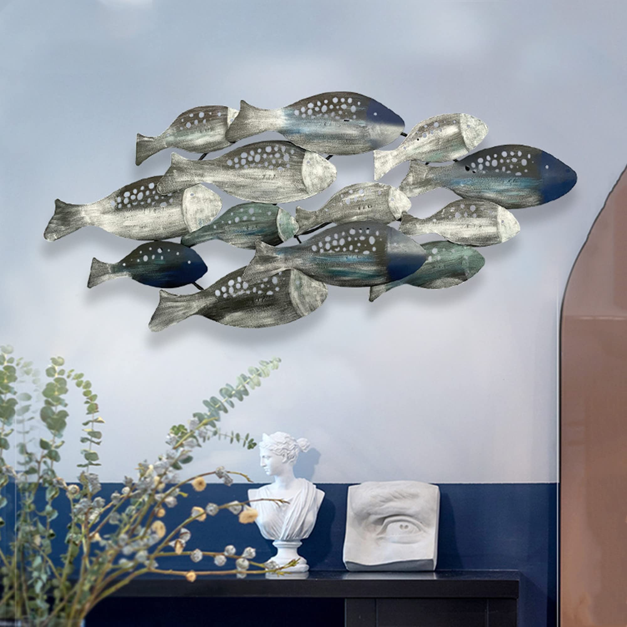 Coastal Metal Fish Wall Decor, Large Nautical Wall Art, School of Fish Wall Sculpture