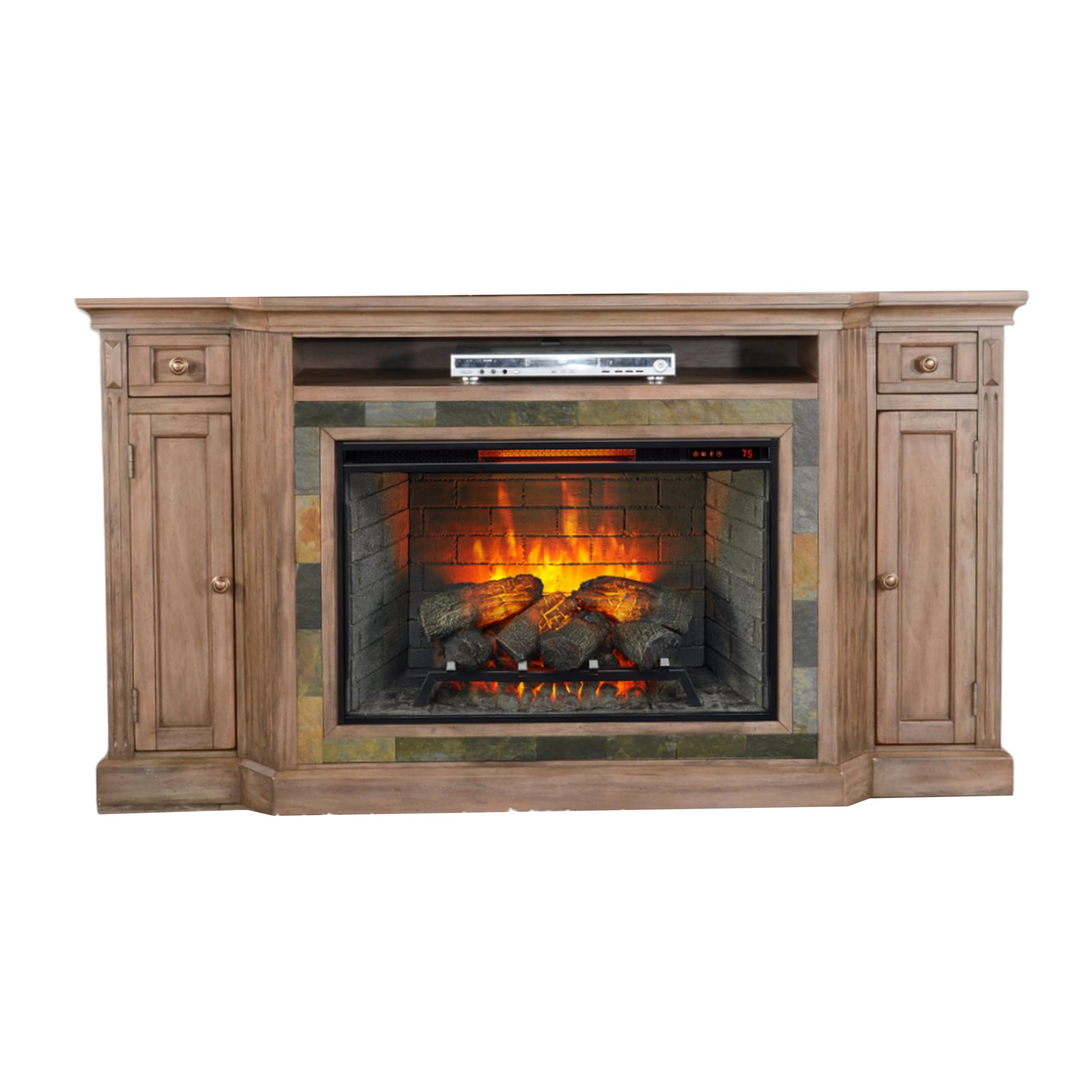 Lio TV Media Entertainment Console, Slate Inlay 72 Inch, Taupe Brown and Brass