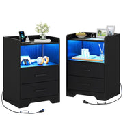 Night Stand Set of 2 with LED Lights and Charging Station