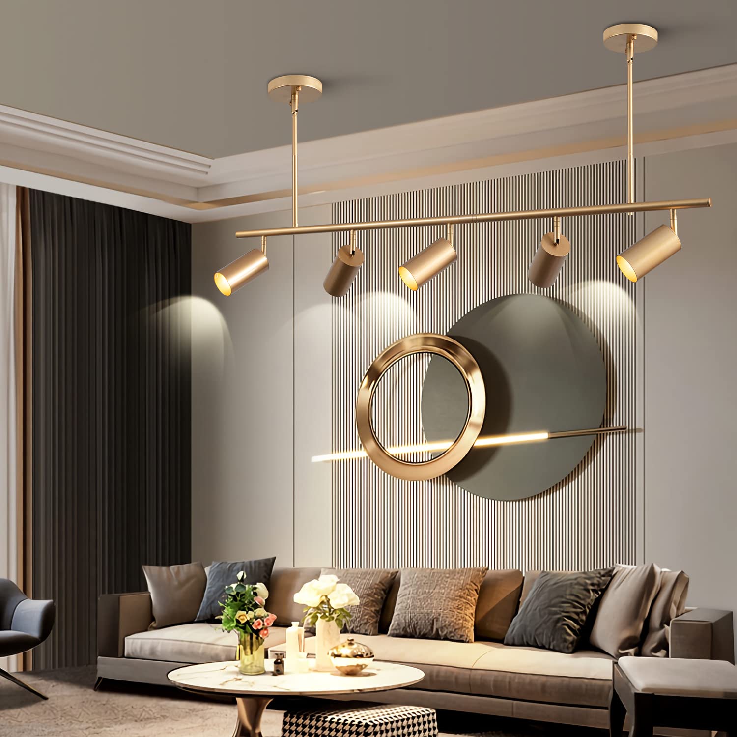 5-Light LED Track Lighting Kit Gold Track Light Flexibly Rotatable Light Head Modern