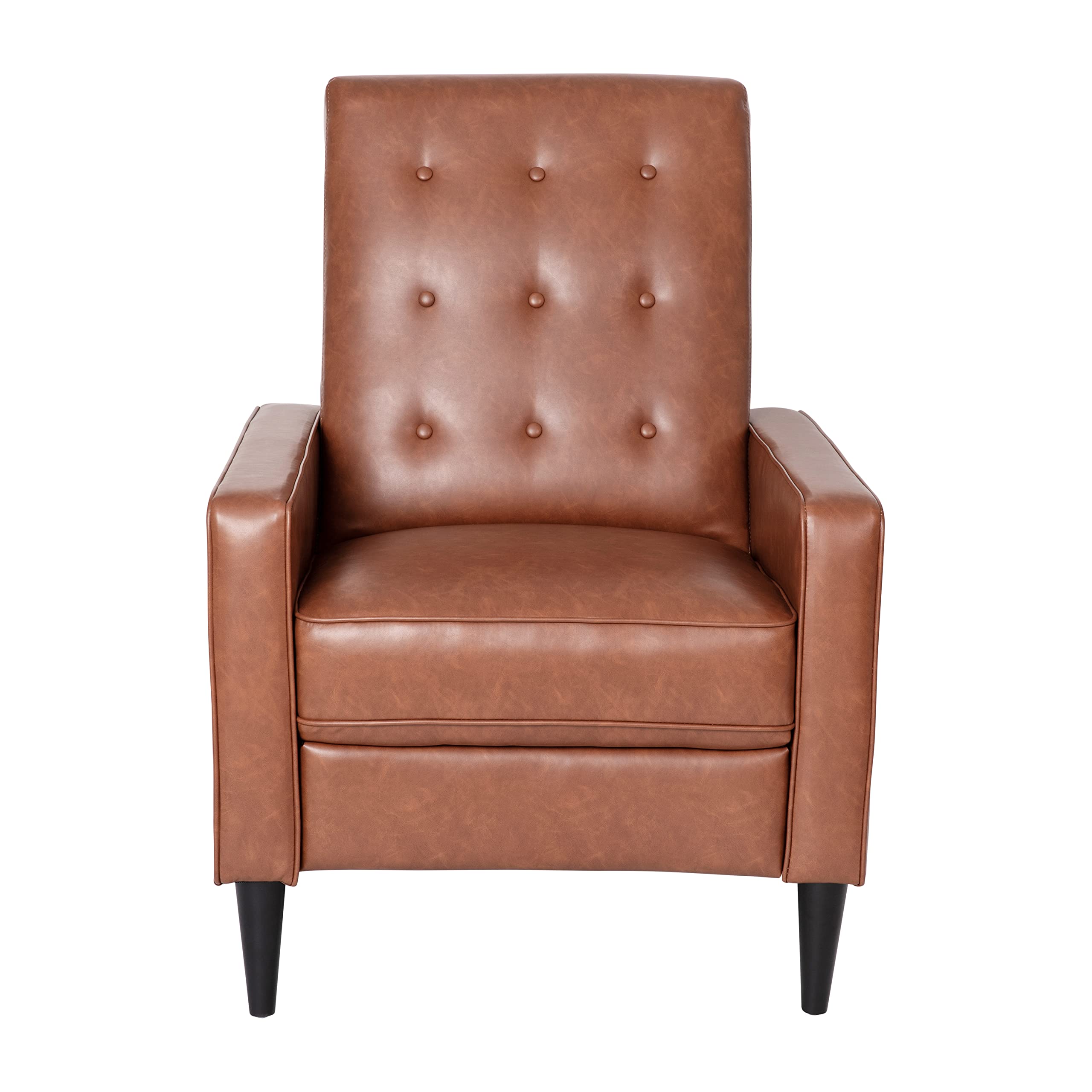LeatherSoft Button Tufted Pushback Recliner, Mid-Century Modern Recliner Chair