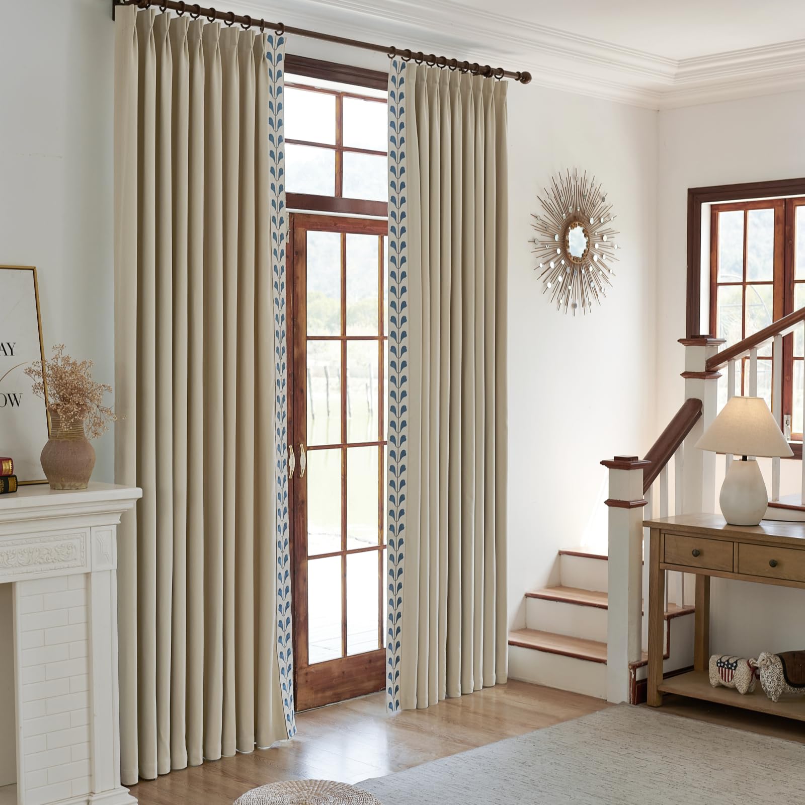 Cotton Linen Solid Colour Curtains, Beige Pinch Pleat Curtains