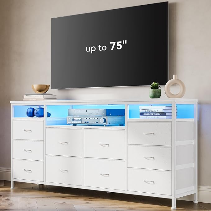 63.3 Inch Black Dresser for Bedroom, 10 Drawer Dresser TV Stand,living room