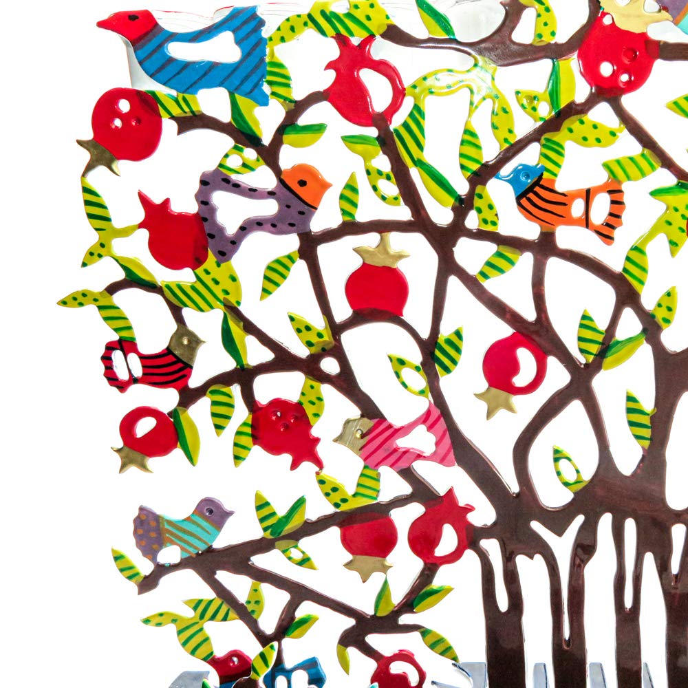 Hanukah Menorah Laser Cut Multi Color Pomegranate Design by Artist