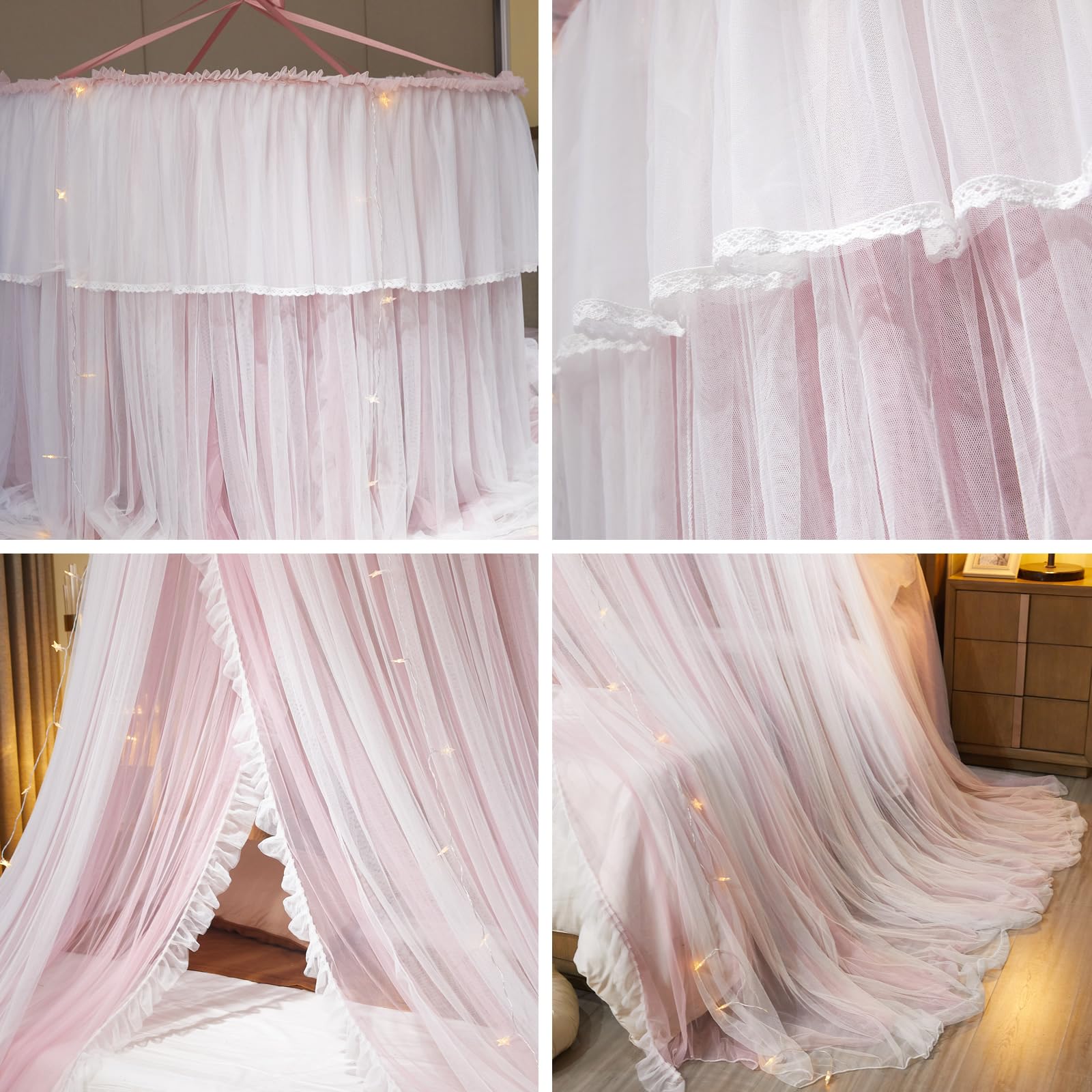 Princess Bed Canopy for Girls & Adults, Elegant Double-Layer Bed Curtain