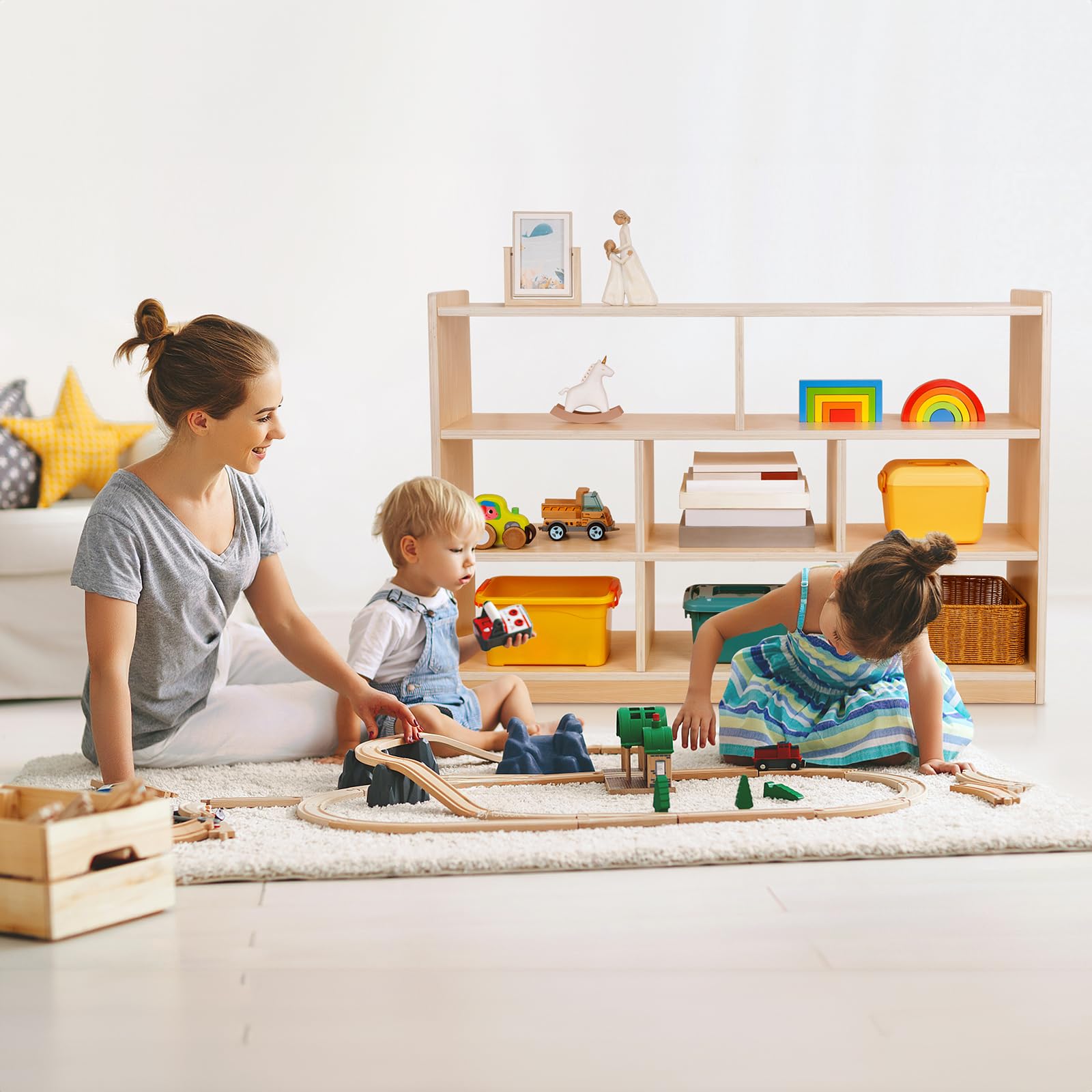 Montessori Shelf 8-Section Wood Storage Cabinet, Montessori Bookshelf for Kids, Toy