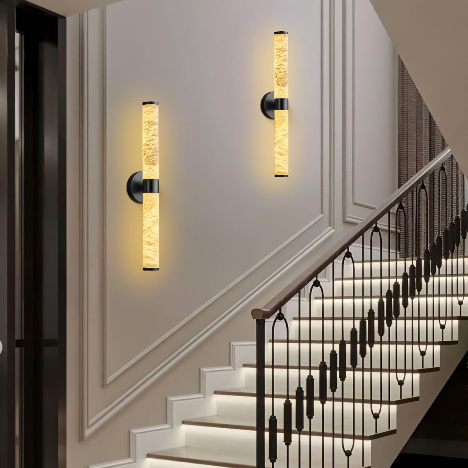 Alabaster Wall Sconce, 24" Black Wall Sconces