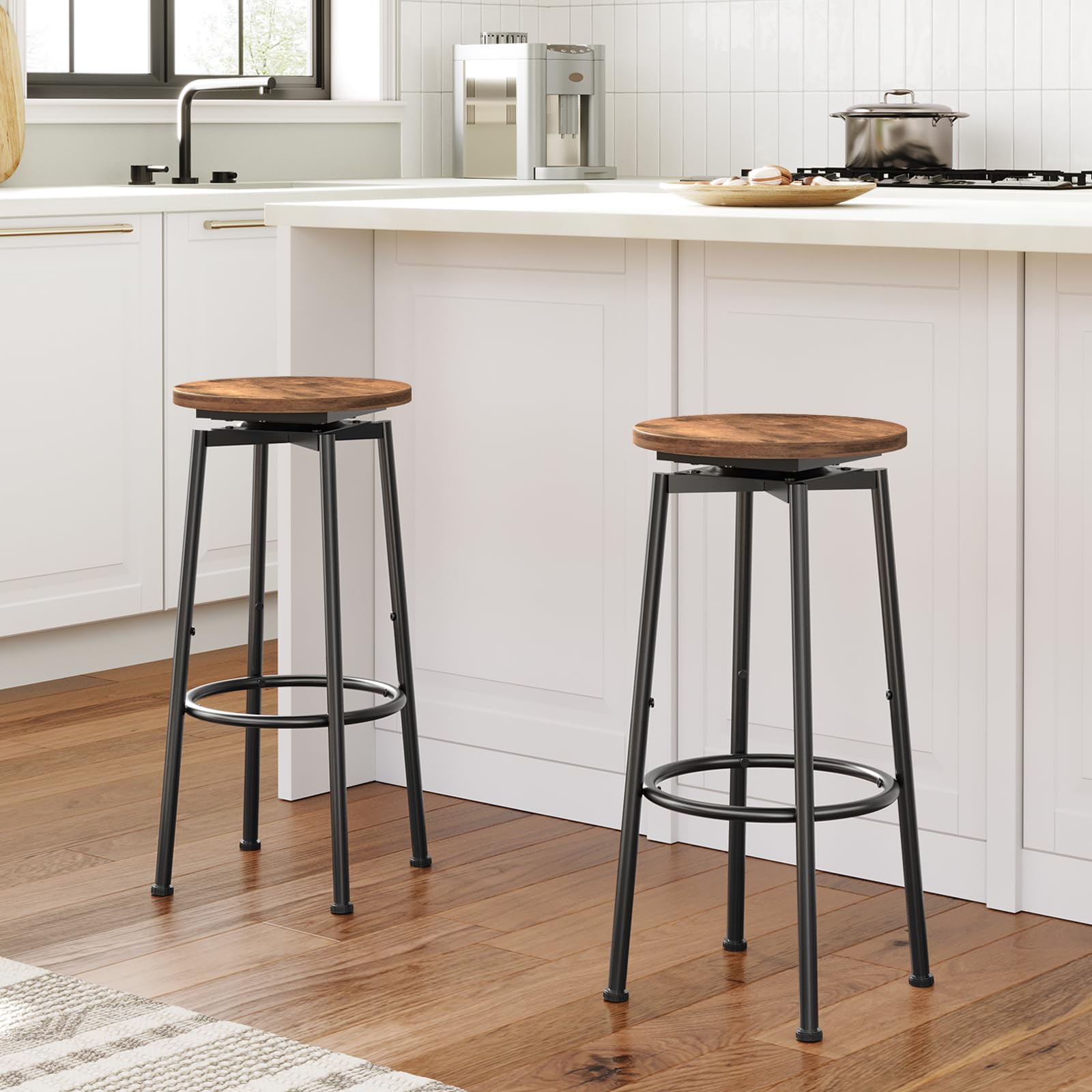 Bar Stools, Swivel Bar Stools Set of 2, 24.9" Round Bar Chairs