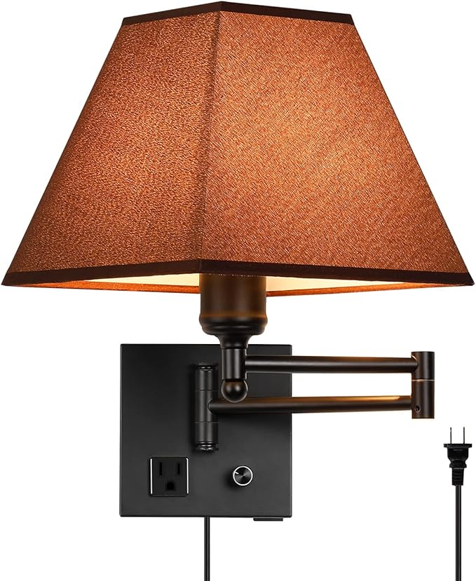 Plug in Wall Light,Swing Arm Wall Sconces with USB Port and Outlet